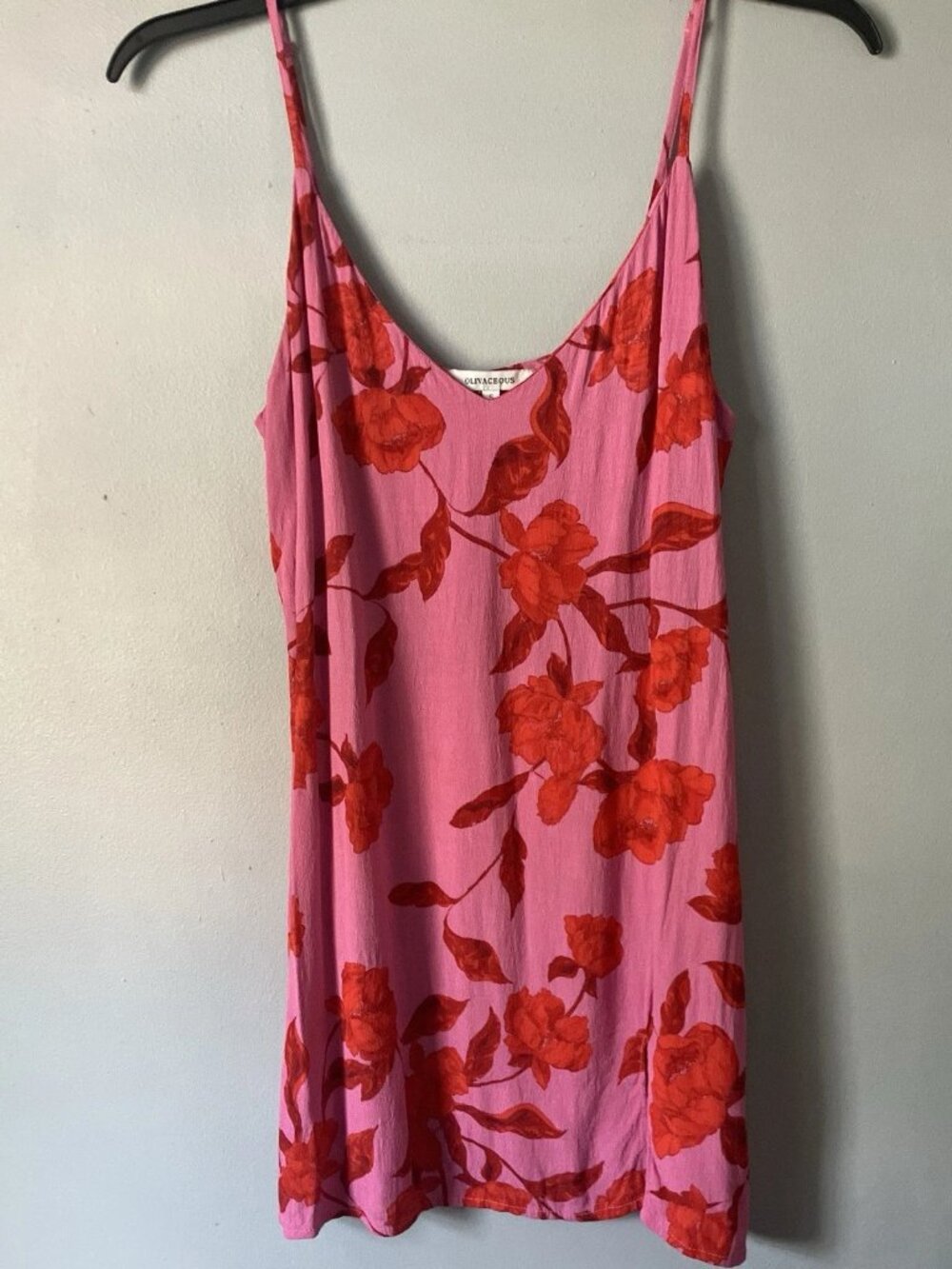 Olivaceous Women's S Short Slip Dress Pink Red Floral Sleeveless Scoop Neck